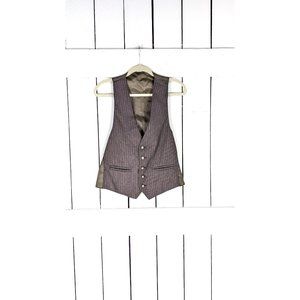 Vintage 70s brown pin striped mens button down suit vest